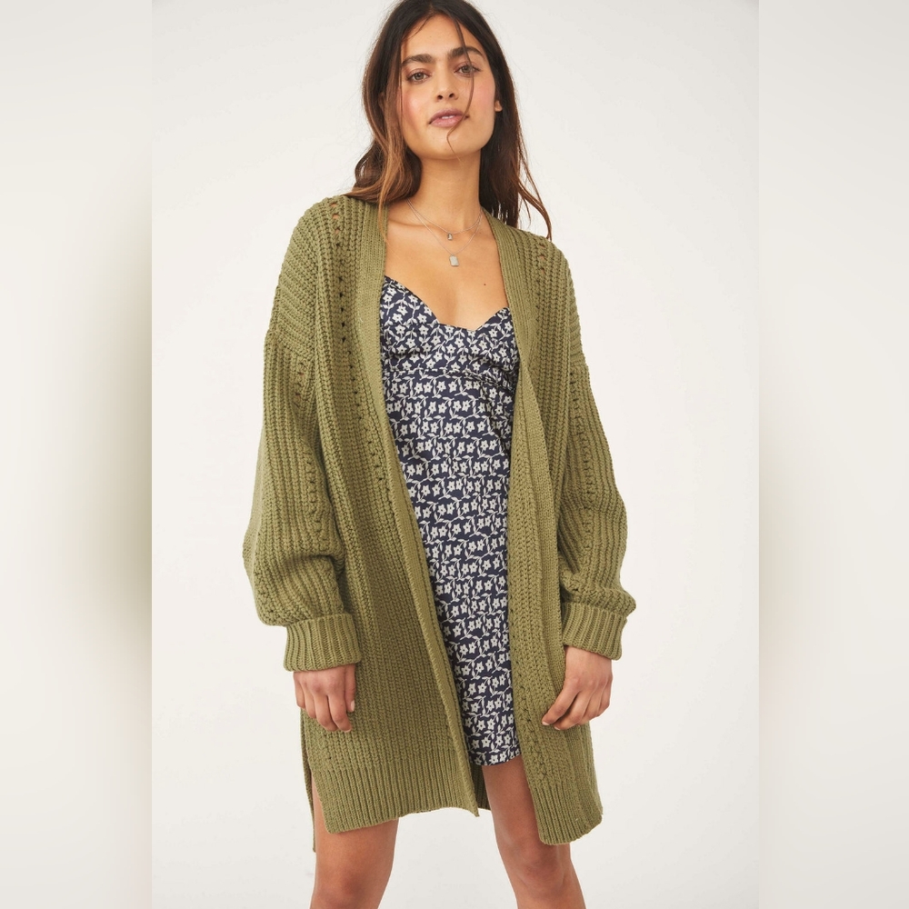 NWOT FREE PEOPLE NIGHTINGALE CARDI HEAVY KNIT OVERSIZED CARDIGAN XS OLIVE